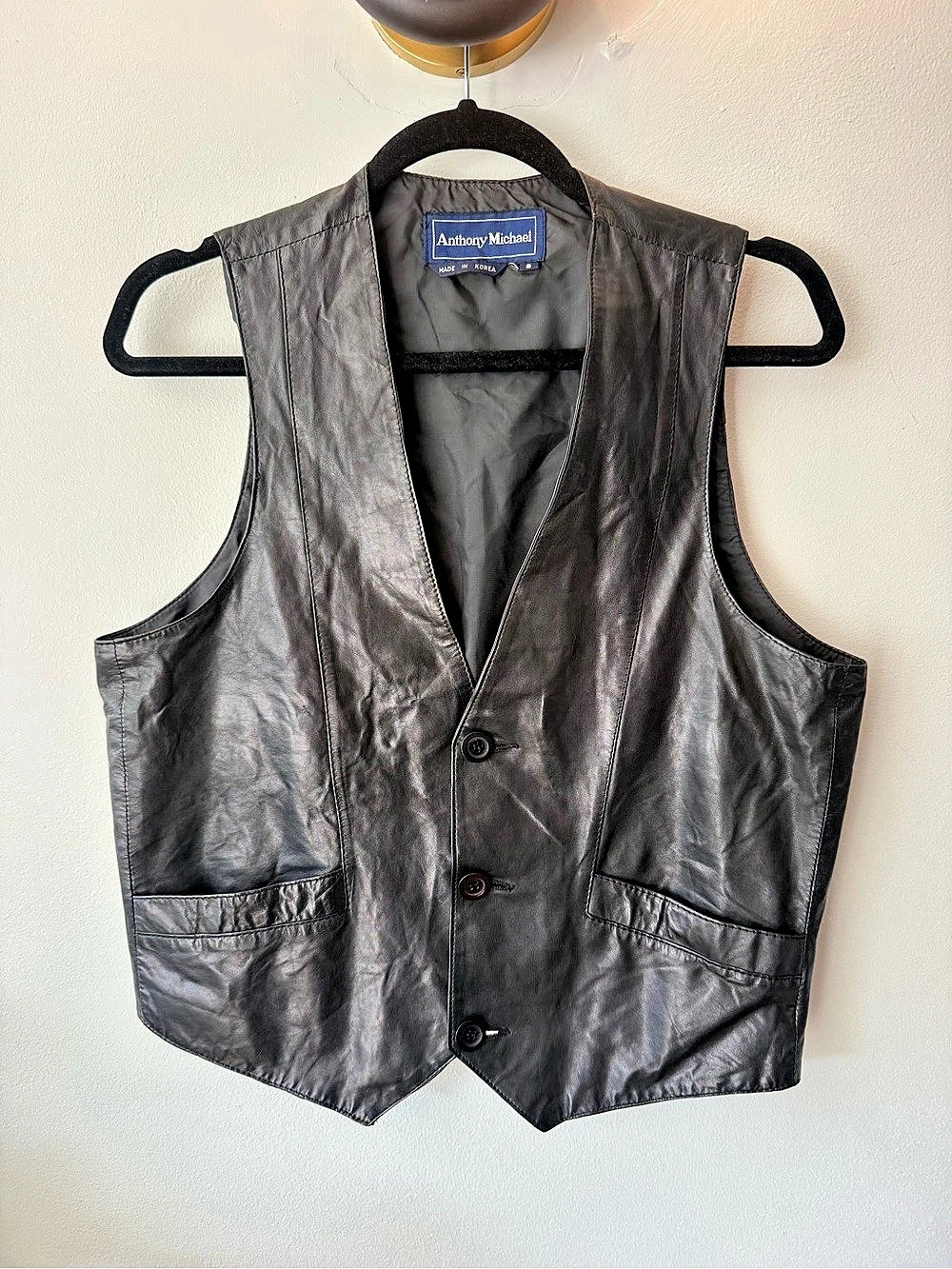 Vintage 90s Anthony Michael Genuine Leather Suiting Vest Men’s S Made in Korea